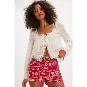 New W/Tag Free People Red Combo Retro Printed Mini Shorts XS